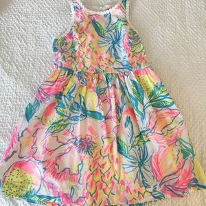 SOLD Lilly Pulitzer Aqua & Pink A-Line Dress Girls Sz 10 With Pockets